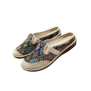 NEW WOMEN'S GEOMETRIC CLOSED TOE MULES, ROUND TOE NON-SLIP LINEN CLOGES, CASUAL